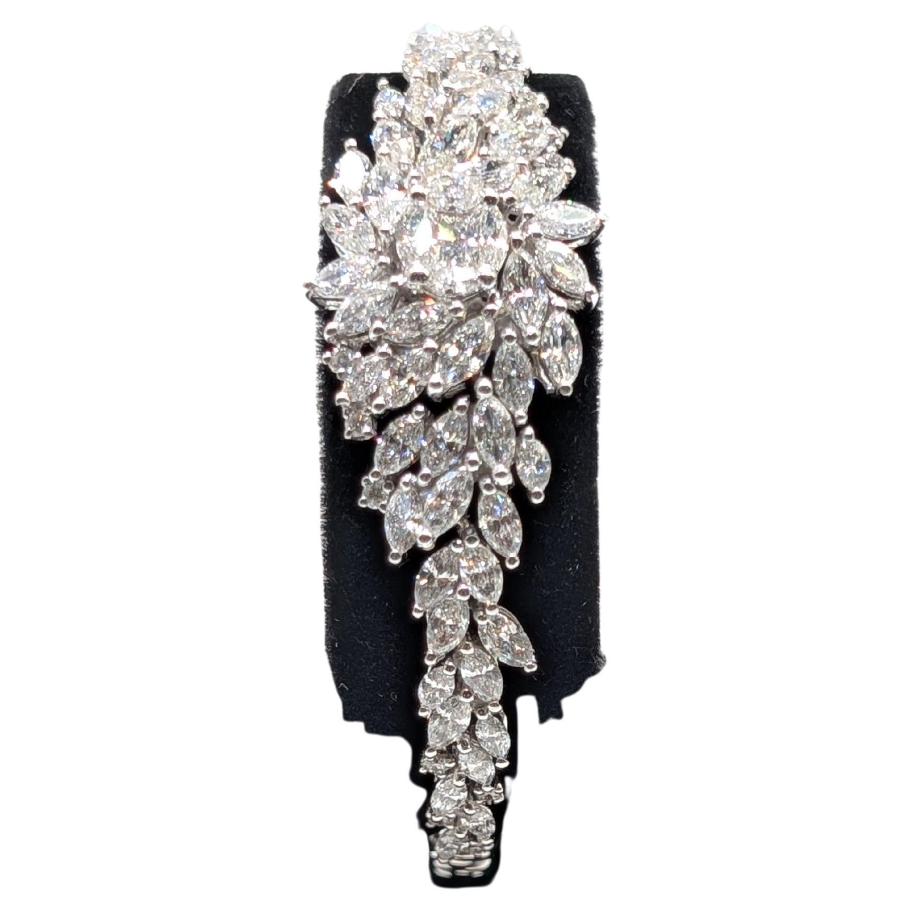18k White Gold Diamond Bracelet with Marquise and Round Cut Diamonds