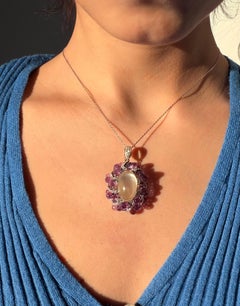18k White Gold Diamond, Briolette Amethyst and Moonstone Pendant Necklace