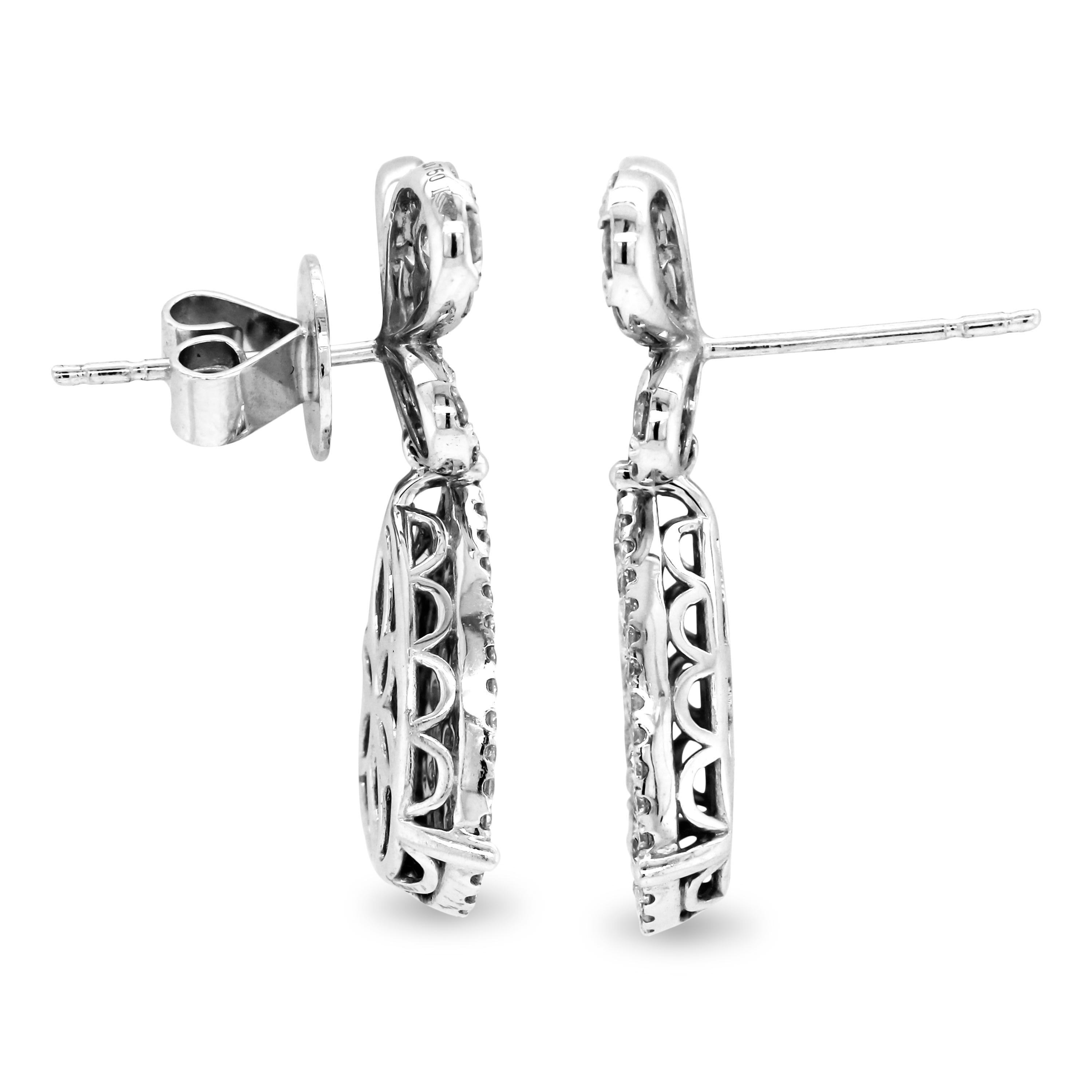 Contemporary 18 Karat White Gold Diamond Butterfly and Pear Shape Design Drop Earrings For Sale
