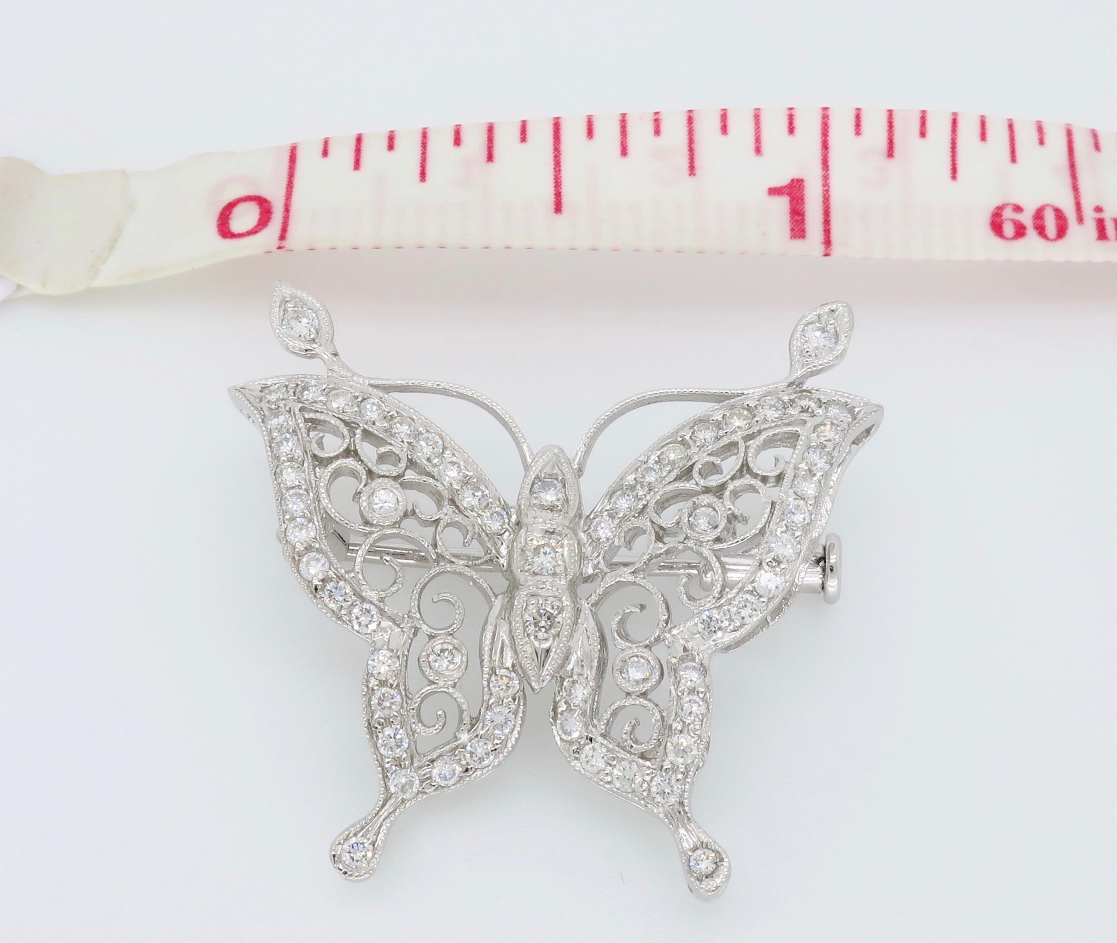 18 Karat White Gold Diamond Butterfly Brooch In Excellent Condition For Sale In Webster, NY