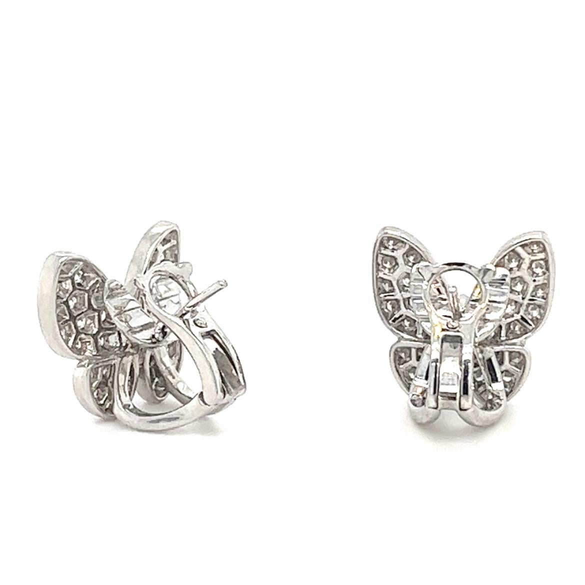 Modern 18K White Gold Diamond Butterfly Earrings