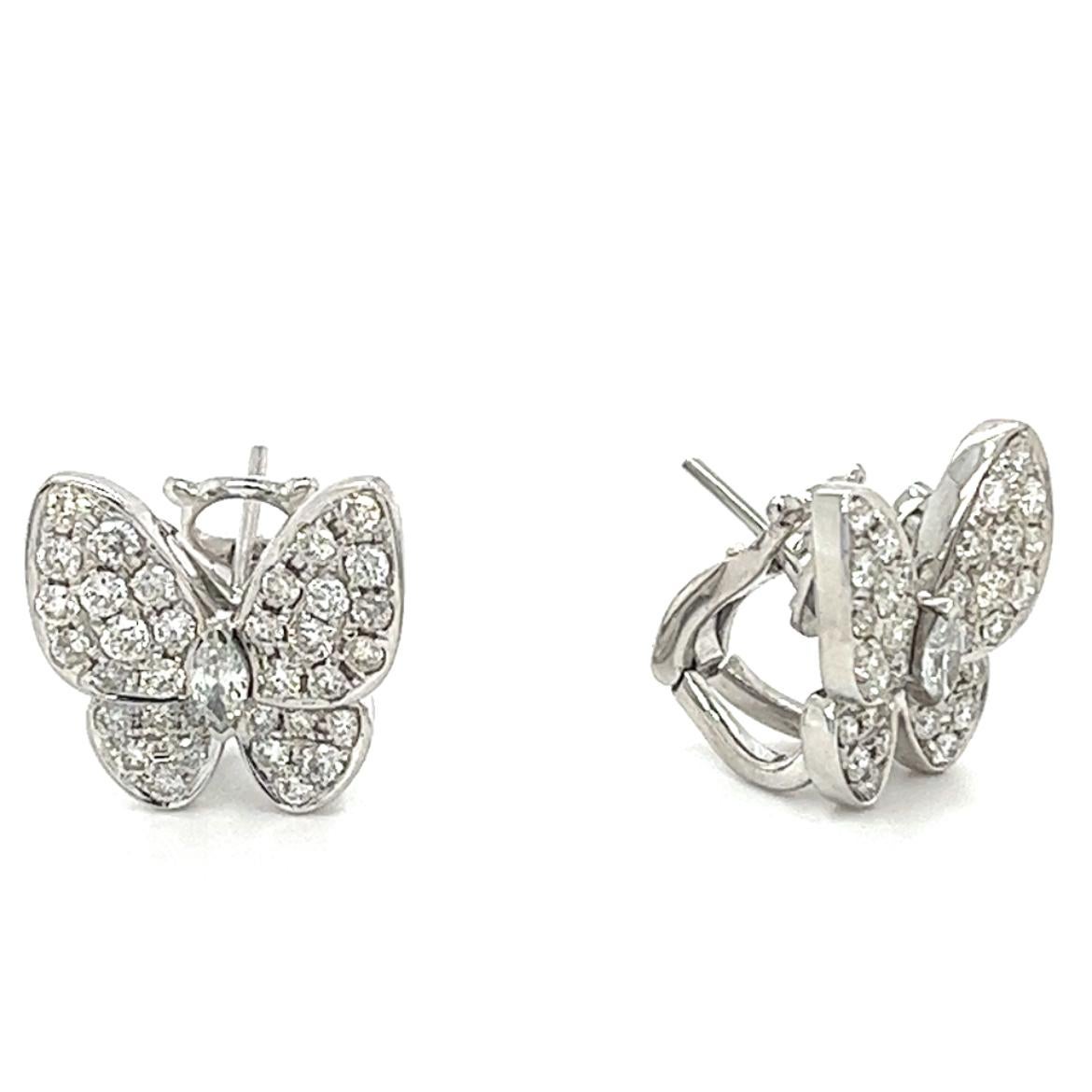 Round Cut 18K White Gold Diamond Butterfly Earrings