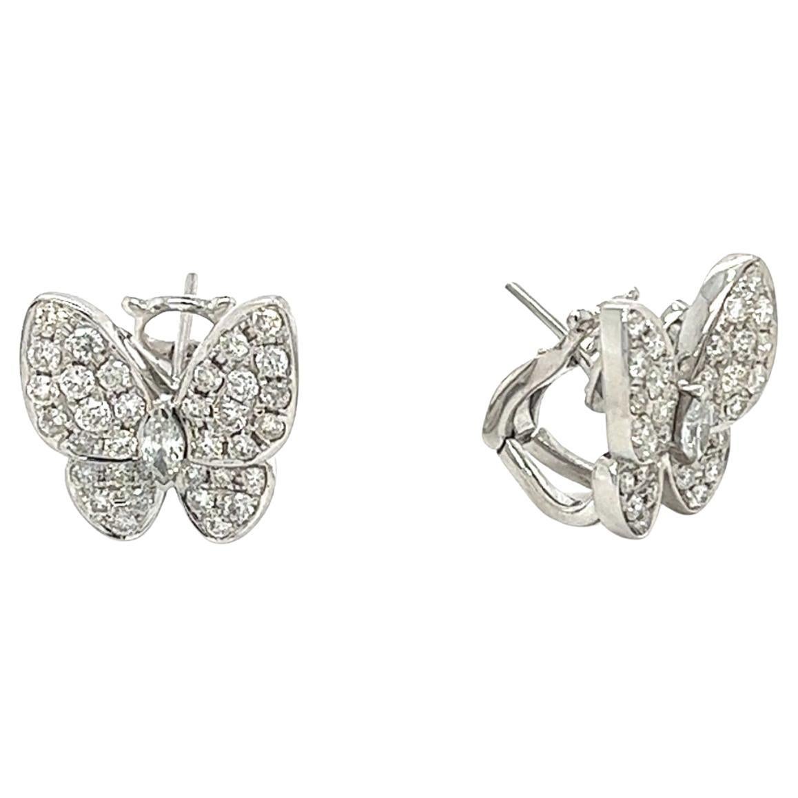 18K White Gold Diamond Butterfly Earrings 