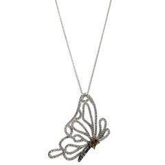 18K White Gold Diamond Butterfly Pendant Necklace