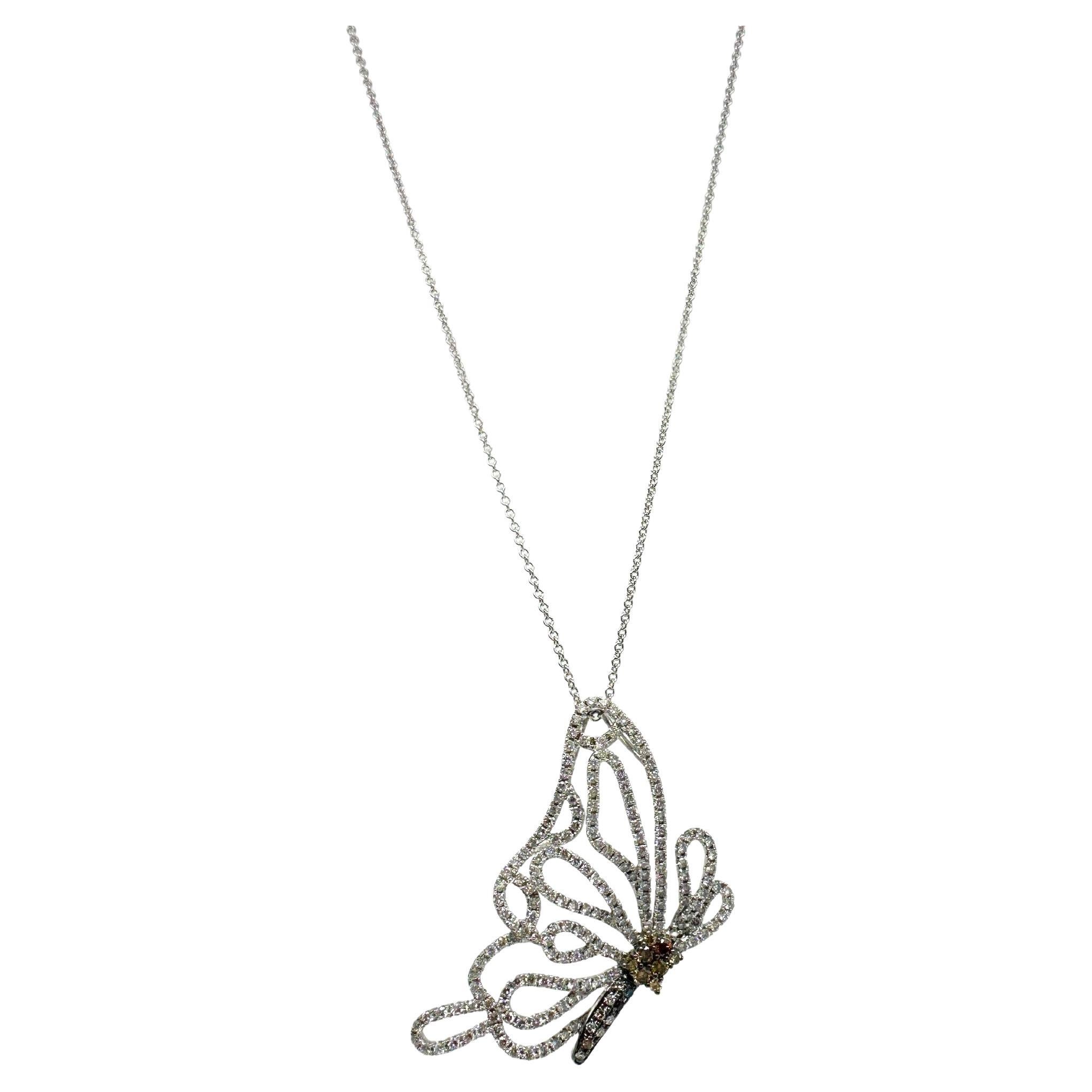 18K White Gold Diamond Butterfly Pendant Necklace