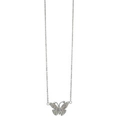 18K White Gold Diamond Butterfly Pendant Necklace with 14K White Gold Chain