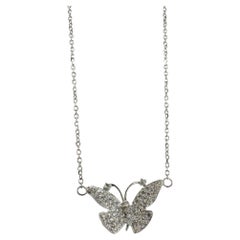 18K White Gold Diamond Butterfly Pendant Necklace with 14K White Gold Chain