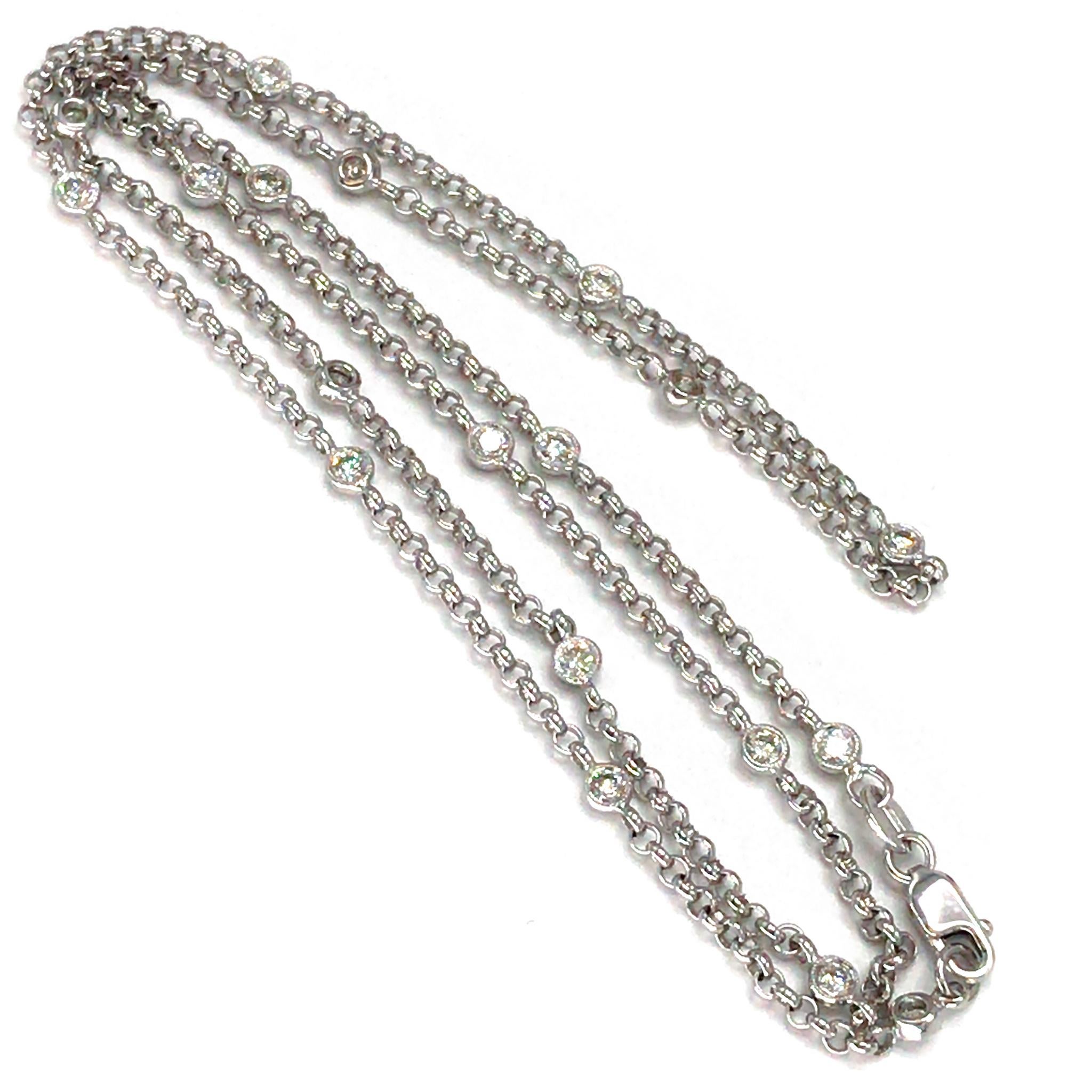 18k White Gold Diamond by the Yard Chain Necklace In Excellent Condition For Sale In New York, NY