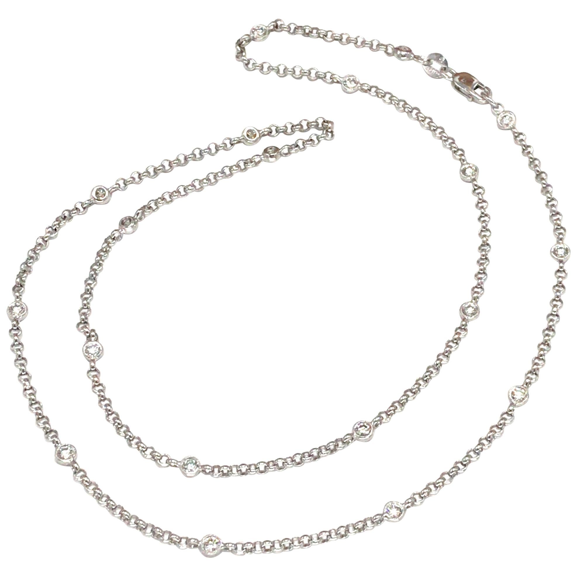 18k White Gold Diamond by the Yard Chain Necklace For Sale