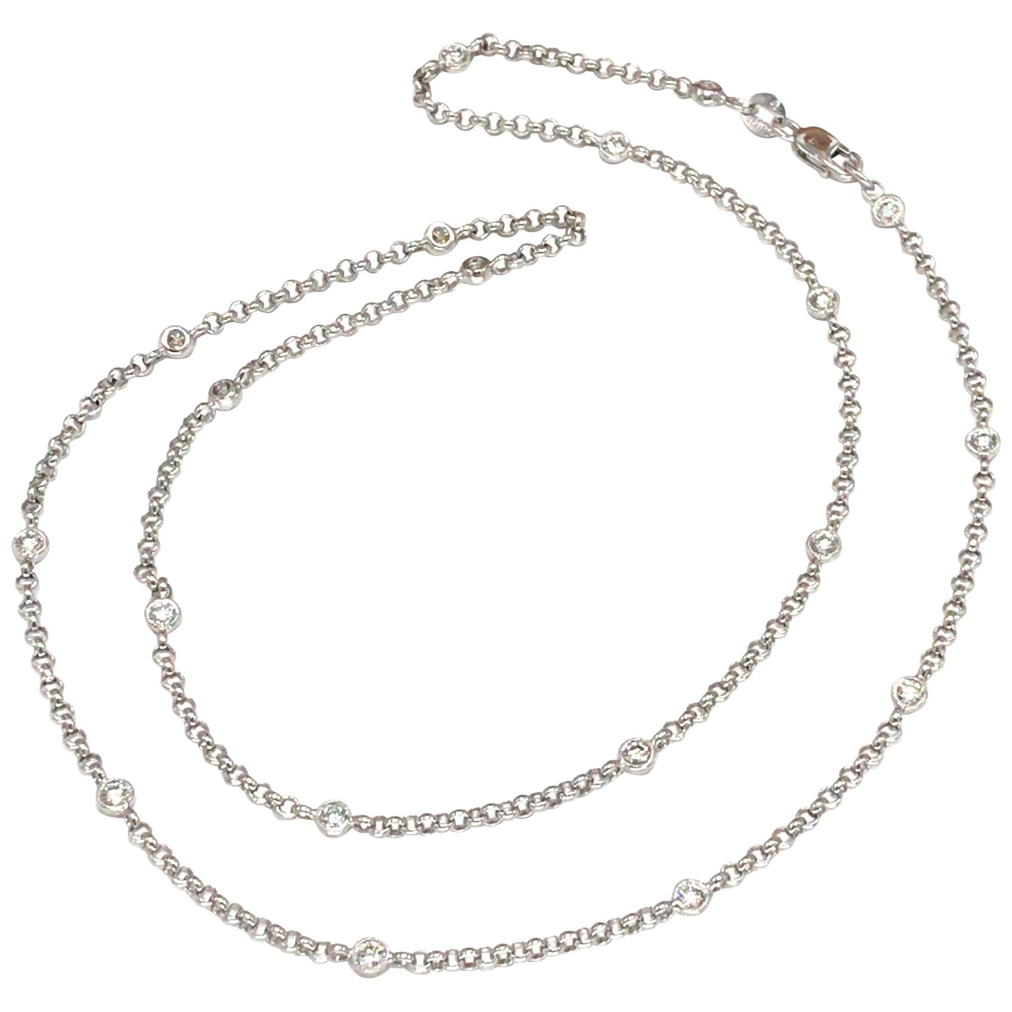 Chaîne collier à chaîne en or blanc 18 carats avec diamants en vente