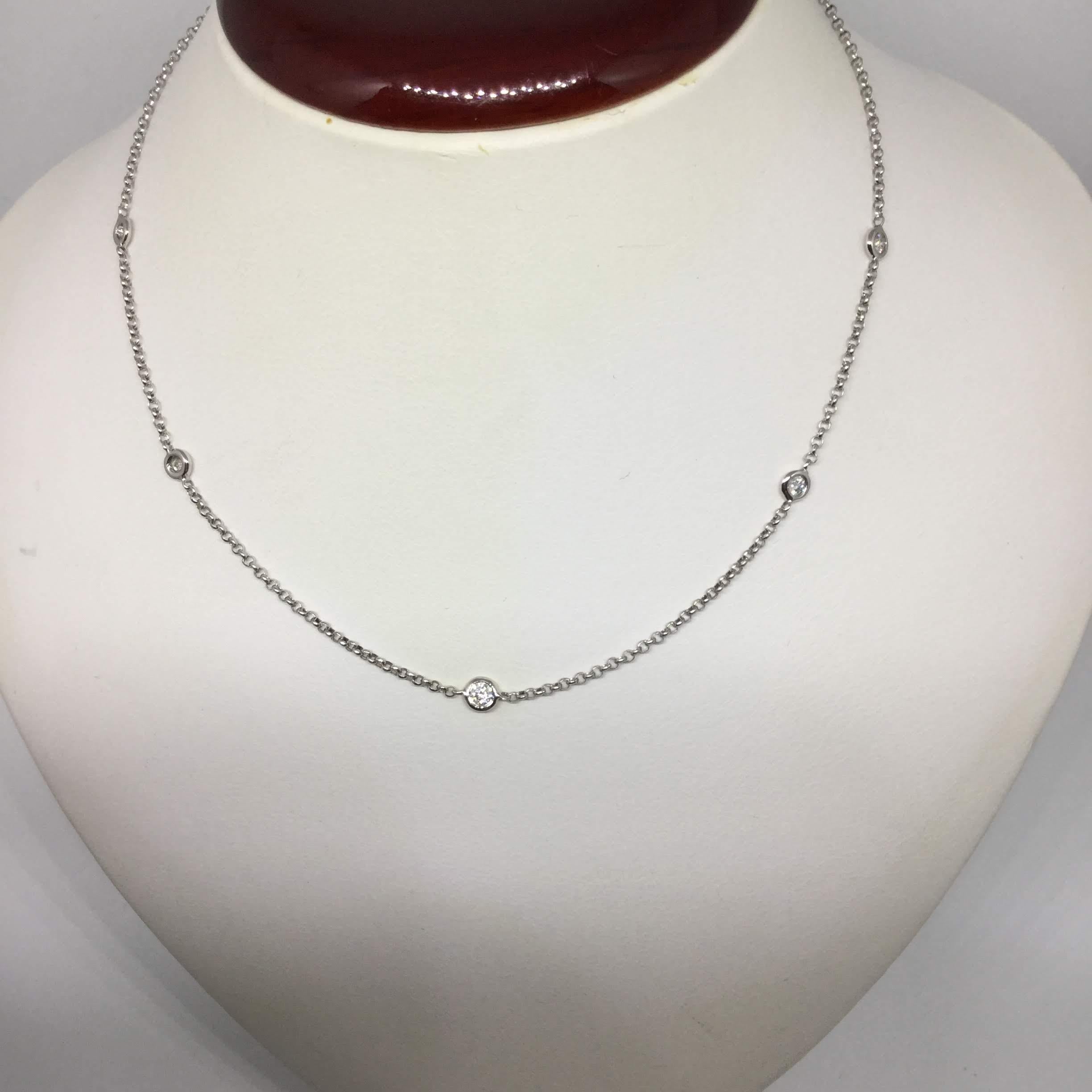 Modern 18 Karat White Gold Diamond by the Yard Style Necklace 0.40 Carat For Sale