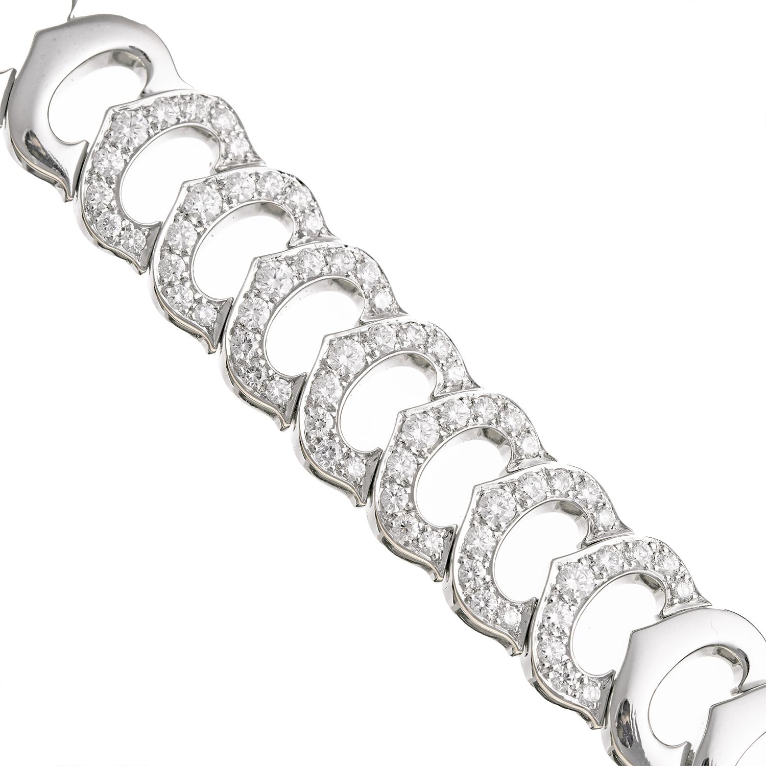 18k White Gold Diamond C de Cartier Link Bracelet In Excellent Condition For Sale In Palm Beach, FL
