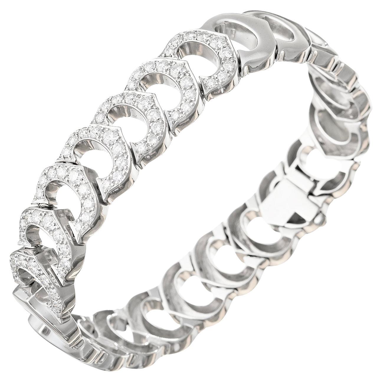 18k White Gold Diamond C de Cartier Link Bracelet For Sale