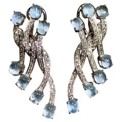 18K White Gold Diamond Cabochon Articulating Dramatic Huggie Earrings 8.20ctw