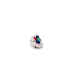 18K White Gold Diamond & Carved Gemstone Floral Brooch