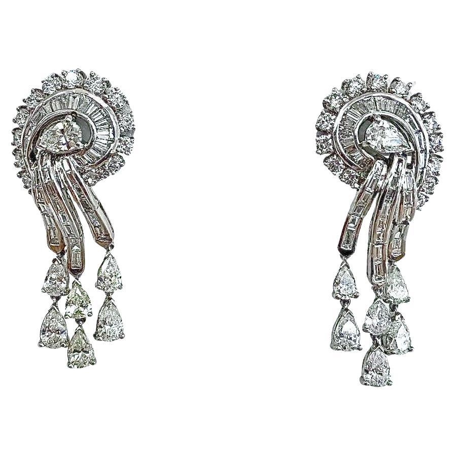 18K White Gold Diamond Cascade Earrings