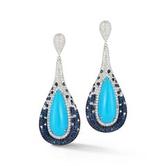 18 Karat White Gold Diamond, Chalcedony, and Sapphire Earrings