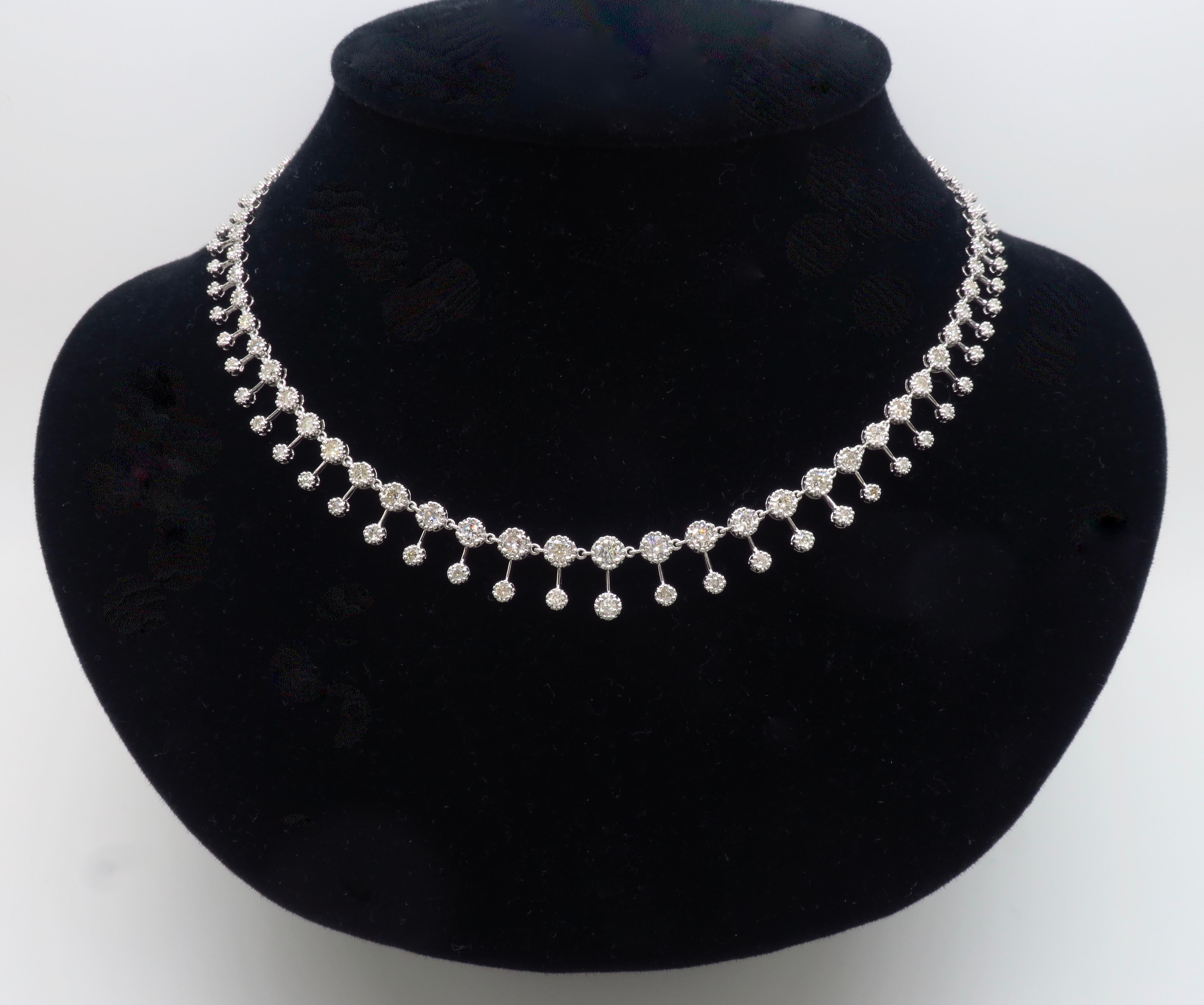 Round Cut 18k White Gold Diamond Choker Necklace