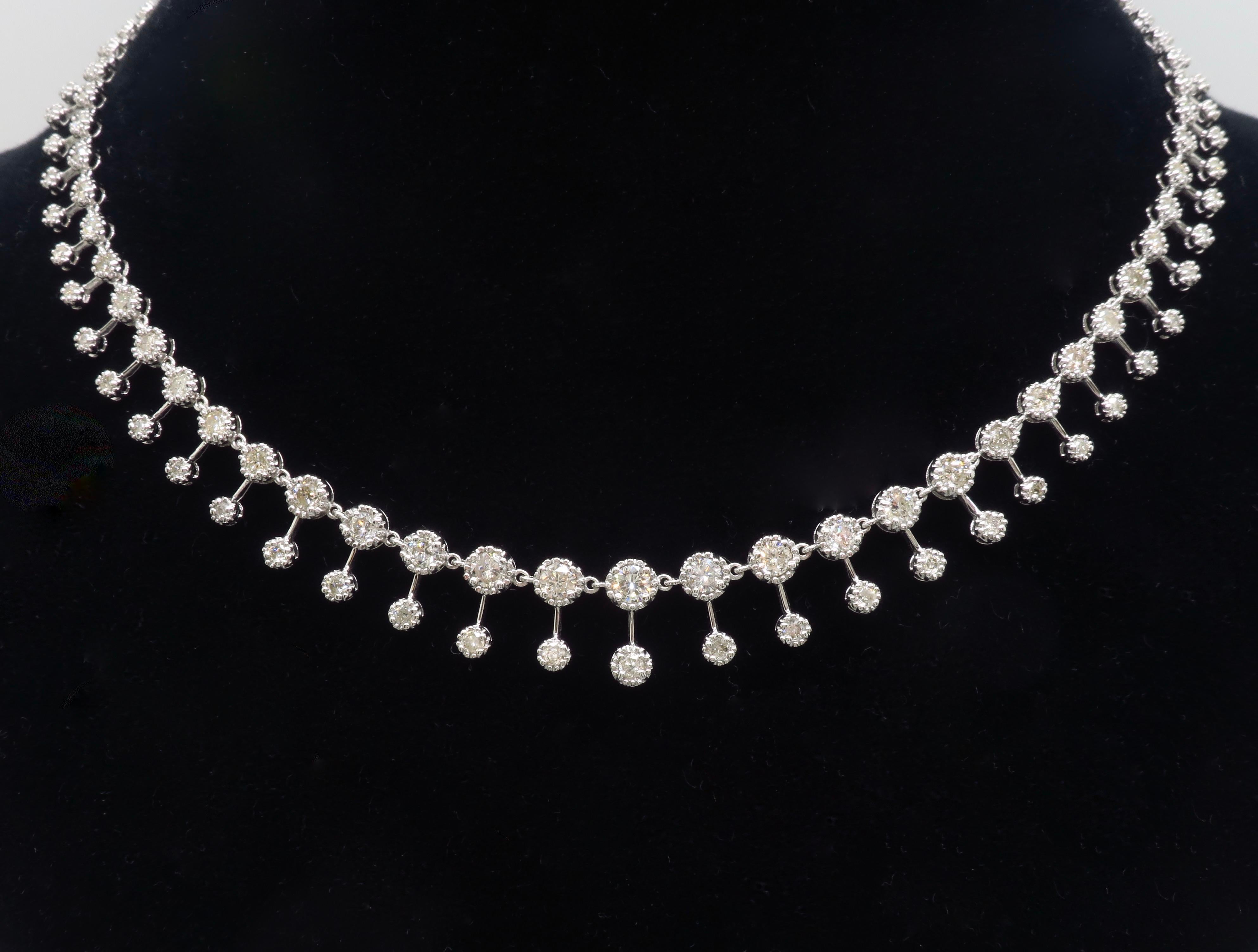 18k White Gold Diamond Choker Necklace In New Condition In Webster, NY