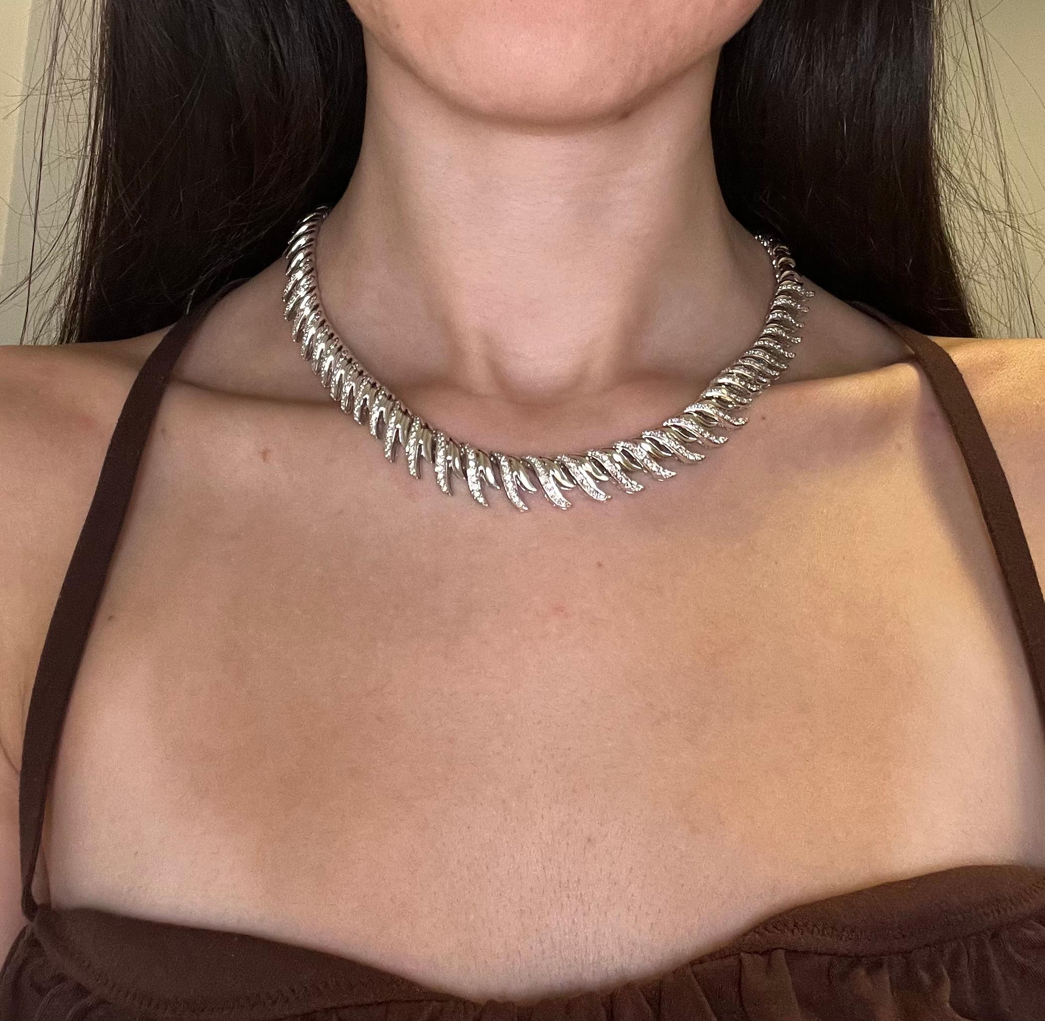 18 Karat Weißgold Diamant-Choker-Halskette im Angebot 4