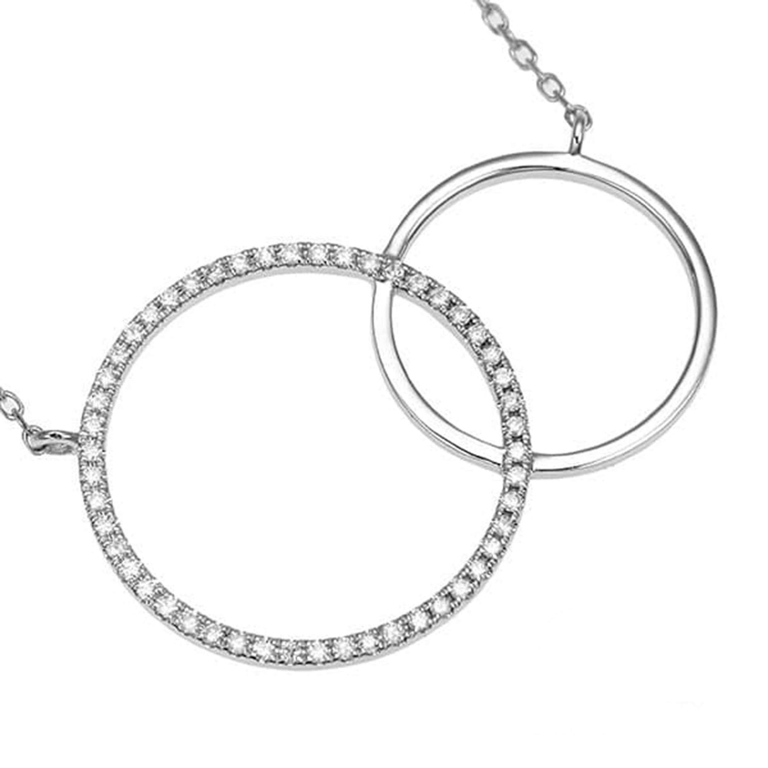 Round Cut 18K White Gold Diamond Circle Pendant Necklace  0.15ct  Approx. 17.5mm x 27.2m For Sale