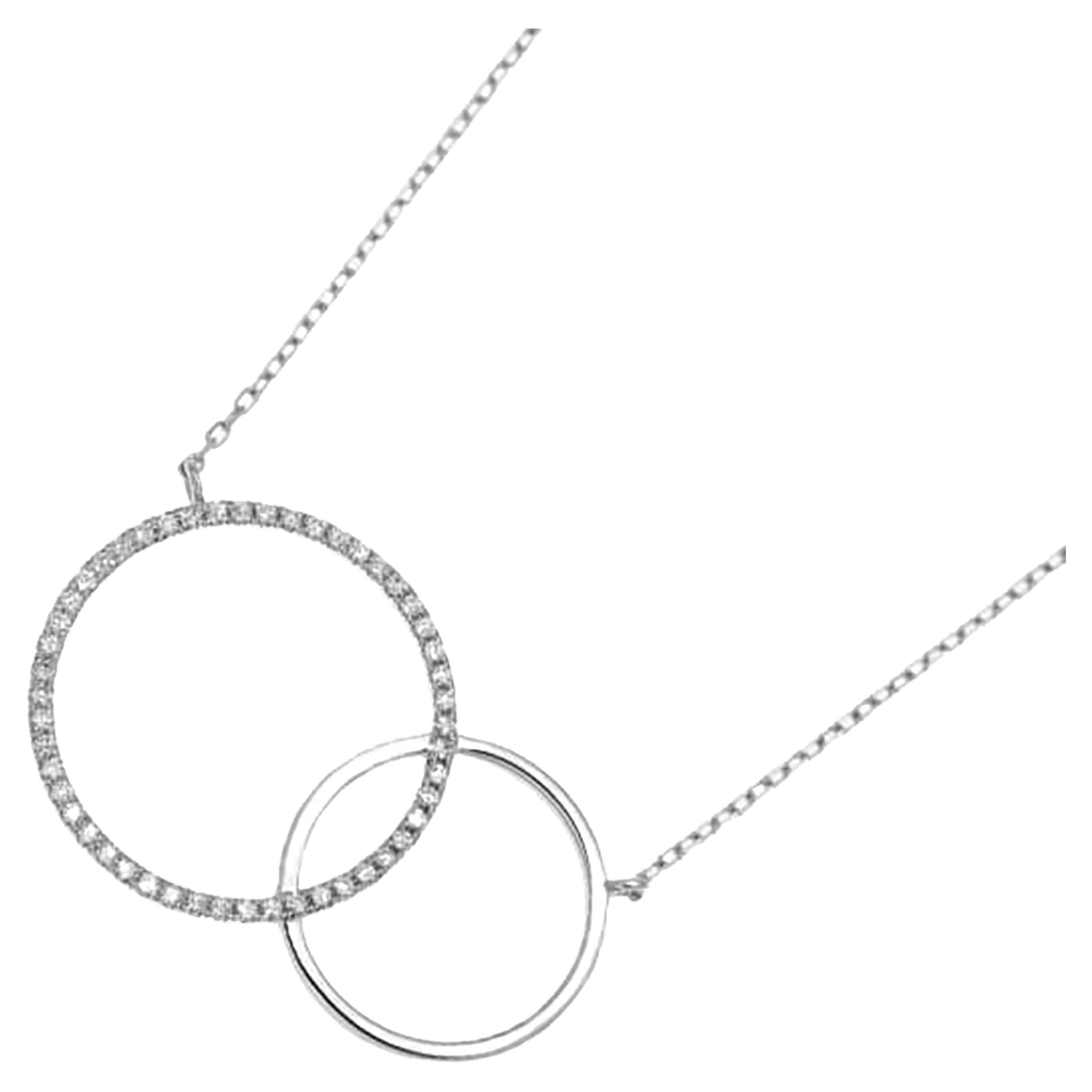 18K White Gold Diamond Circle Pendant Necklace  0.15ct  Approx. 17.5mm x 27.2m For Sale