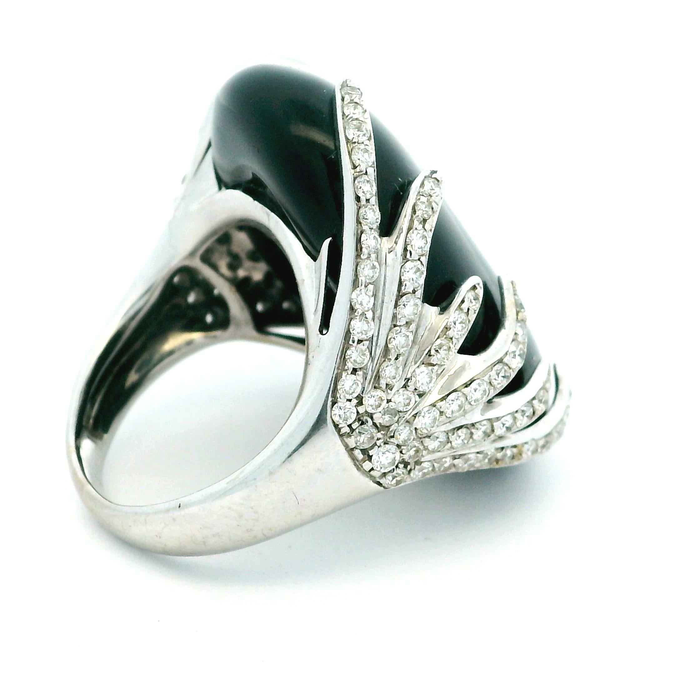 da uomo o donna Anello da cocktail in oro bianco 18 carati con diamante e onice, 2 carati in vendita