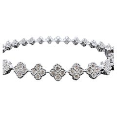 18k White Gold Diamond Clover Style Tennis Bracelet
