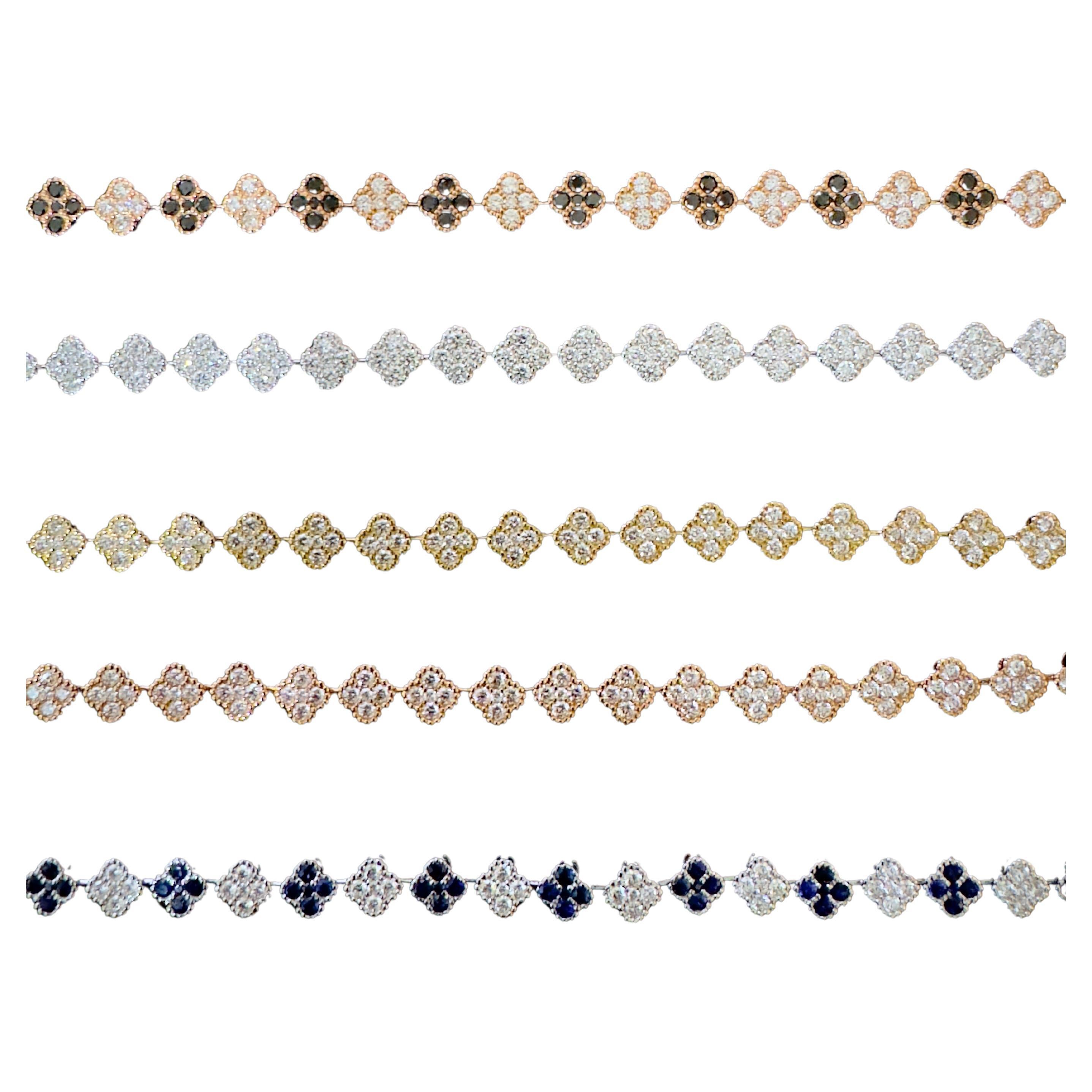 Bracciale tennis stile trifoglio con diamanti in oro bianco 18 carati In condizioni Nuovo in vendita a Carrollton, TX