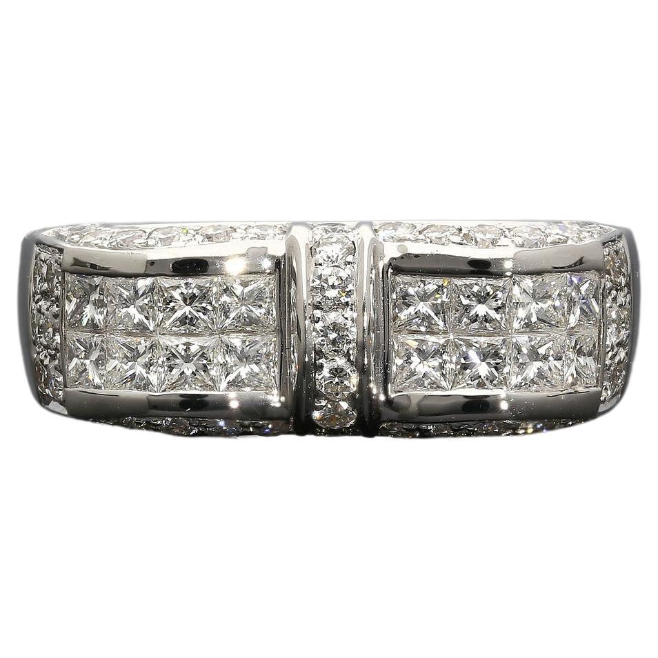 18K White Gold Diamond Cluster Retro Men's Ring