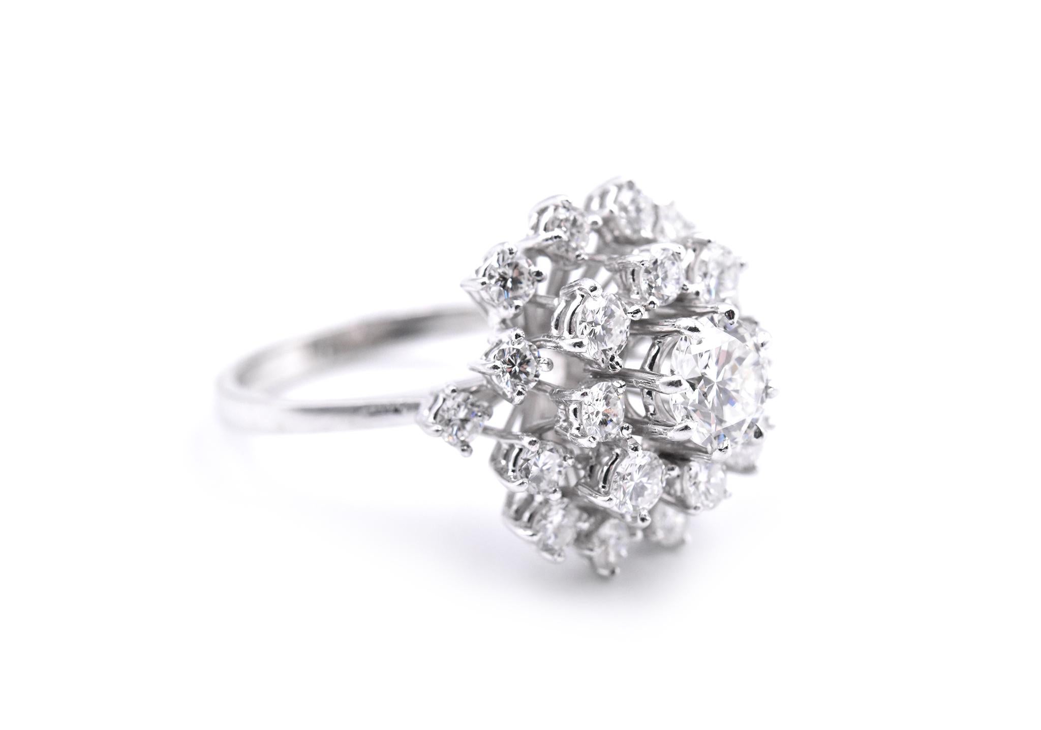 Round Cut 18 Karat White Gold Diamond Cluster Ring