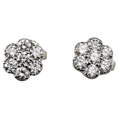 18K White Gold Diamond Cluster Stud Earrings #24163