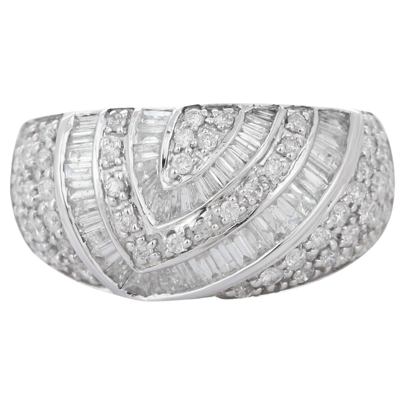For Sale:  18K White Gold Diamond Studded Dome Ring