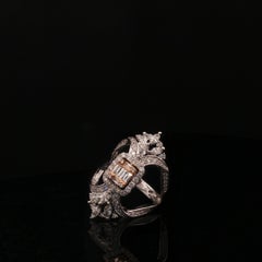 18K White Gold Diamond Cocktail Ring with Rose Gold Baguette Center