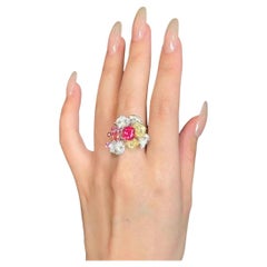 Bague cocktail en or blanc 18K avec diamant et spinelle