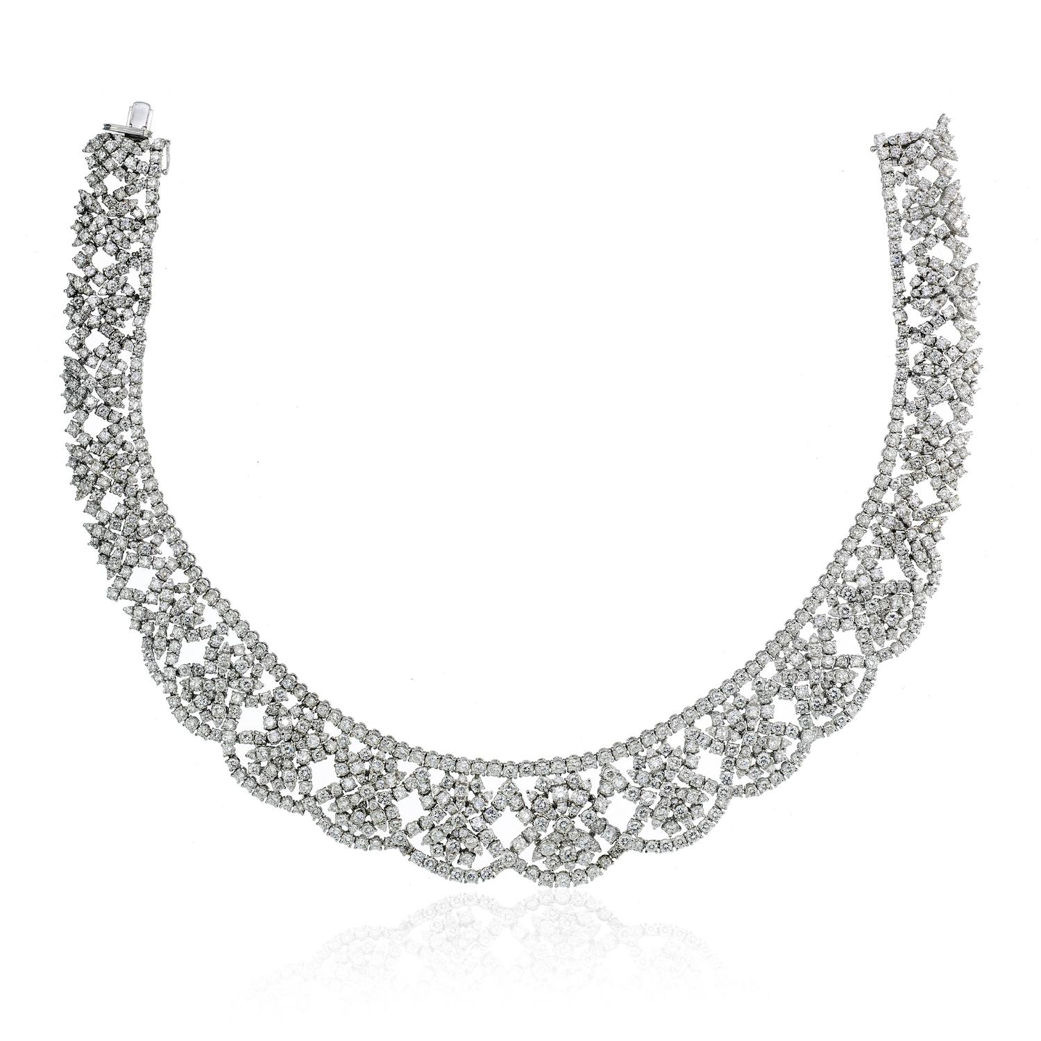 Modern 18K White Gold Diamond Collar 53.00cttw Necklace