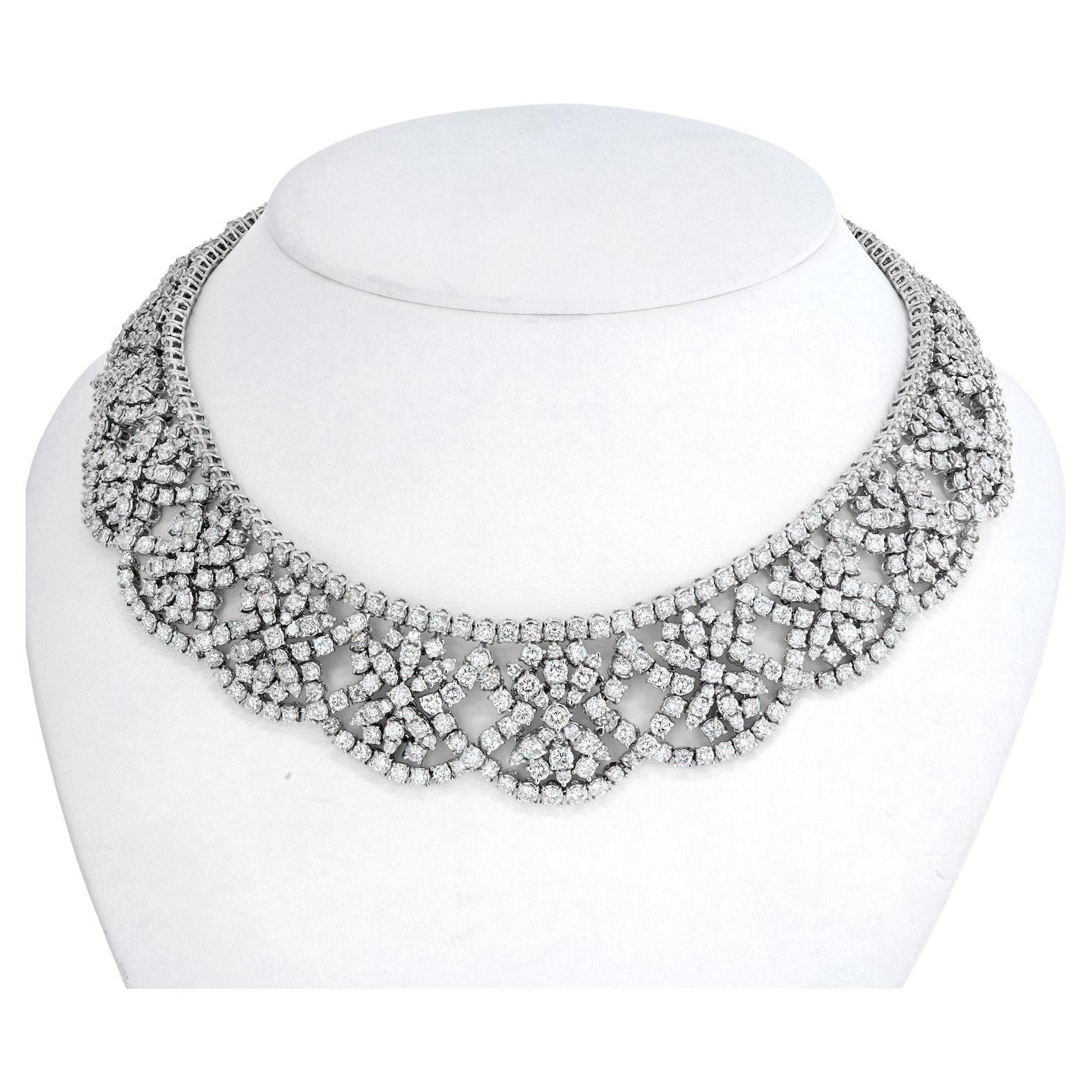 18K White Gold Diamond Collar 53.00cttw Necklace