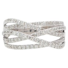 18k White Gold Diamond Criss Cross Band Ring 0.91ctw G-H/VS-SI Multi Row