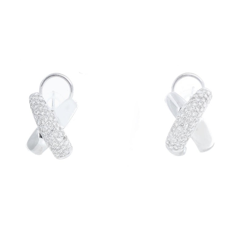 18K White Gold Diamond CrissCross Earrings 1.5 Cts For Sale at 1stDibs