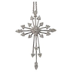 18k White Gold Diamond Cross 1.00 Ct.s in Starburst Setting