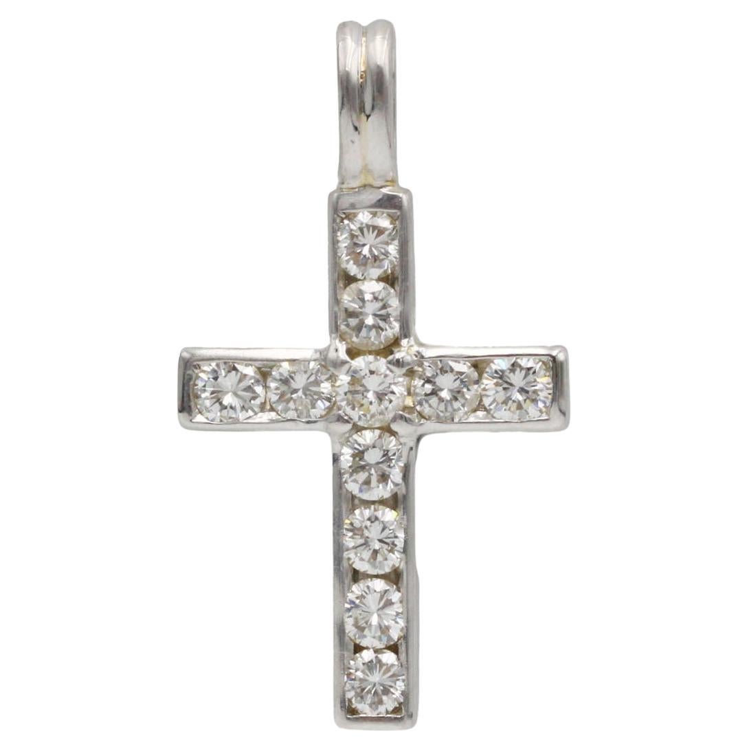 18K White Gold Diamond Cross Pendant, 2.00 ct G VS Diamonds