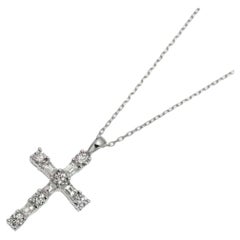 18K White Gold Diamond Cross Pendant Necklace, 0.62ct