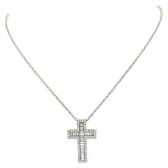 18k White Gold Diamond Cross Pendant Necklace 1ctw 18"