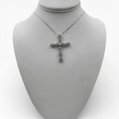 18k White Gold Diamond Cross Pendant with 15" Necklace.