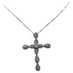 18k White Gold Diamond Cross Pendant with 15" Necklace.