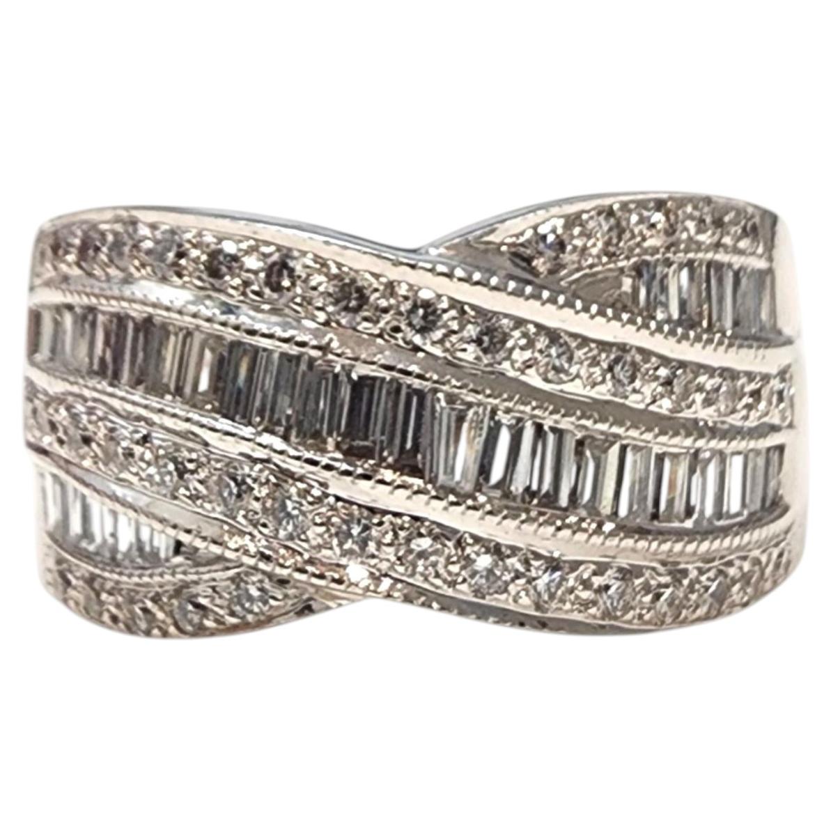 18K White Gold Diamond Crossover Ring Size 8.25 #25596