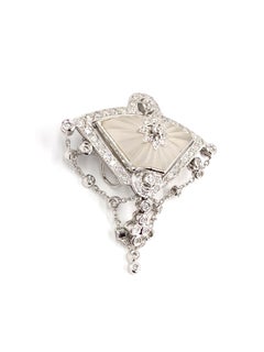 18 Karat White Gold Diamond and Crystal Fan Brooch or Pendant