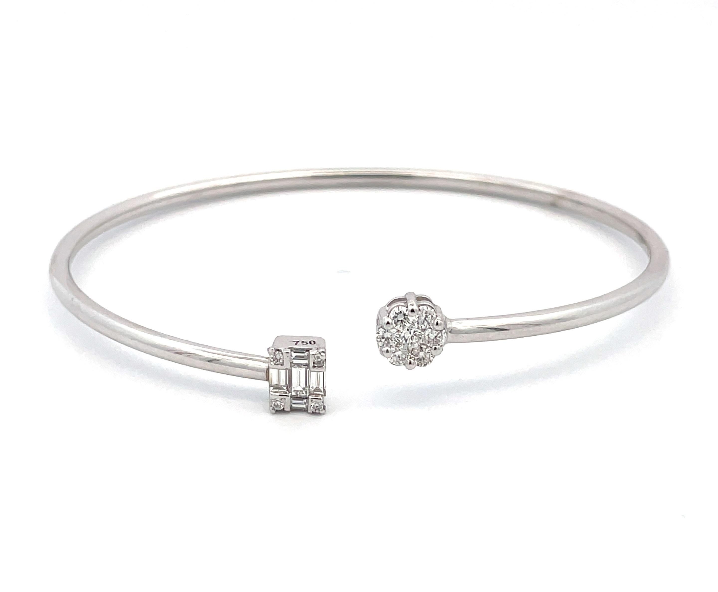 Bracelet manchette en or blanc 18 carats avec diamants 0,50 carat, bracelet manchette ouvert Unisexe en vente