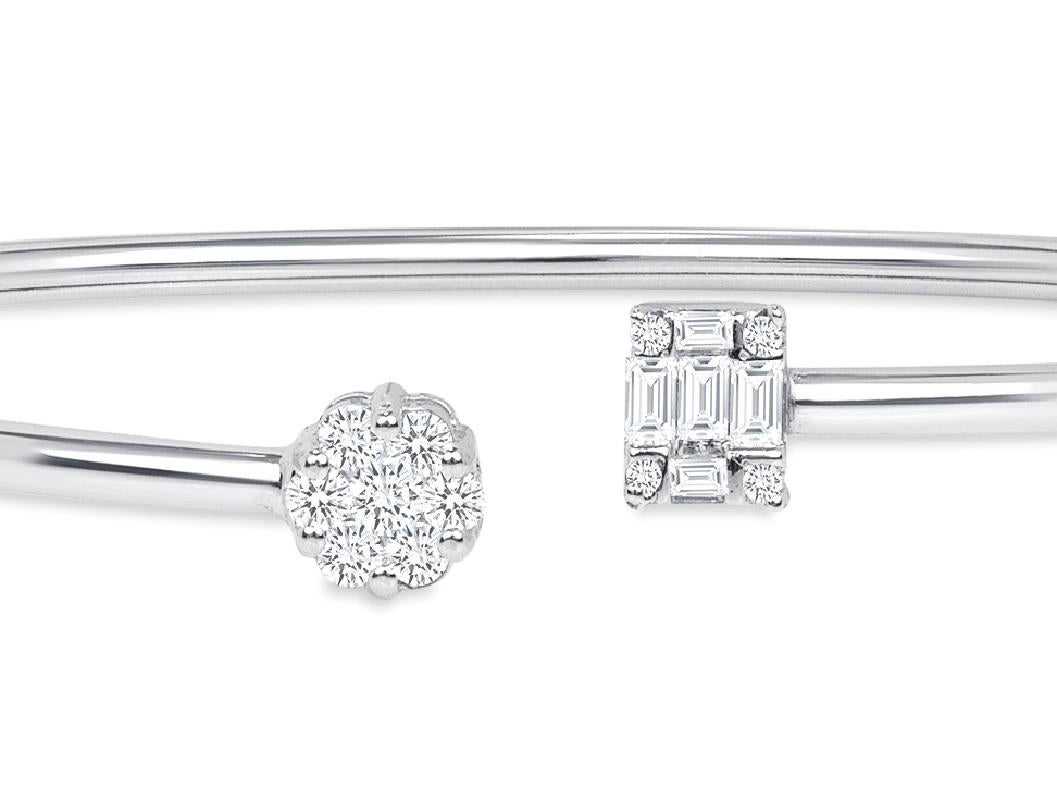 Moderne Bracelet manchette en or blanc 18 carats avec diamants 0,50 carat, bracelet manchette ouvert en vente