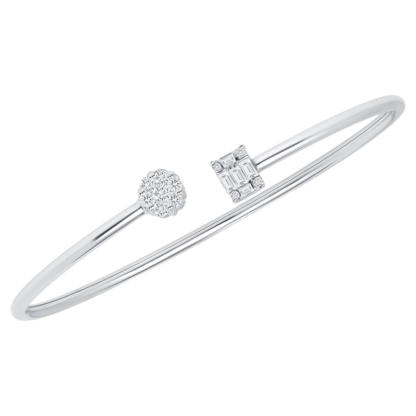 Bracelet manchette en or blanc 18 carats avec diamants 0,50 carat, bracelet manchette ouvert